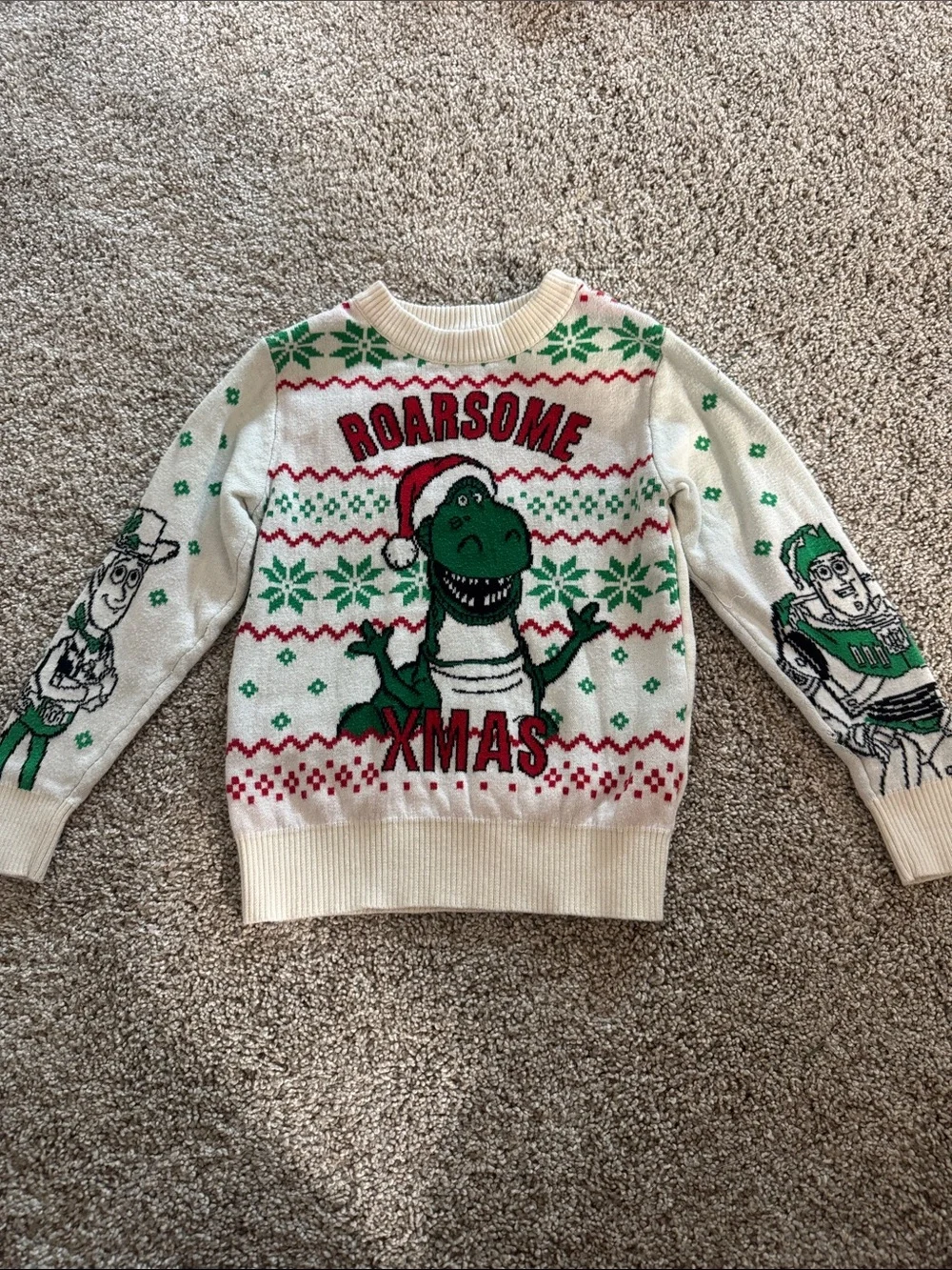 Disney Roarsome Xmas Crewneck Sweater - Cream/Green/Red